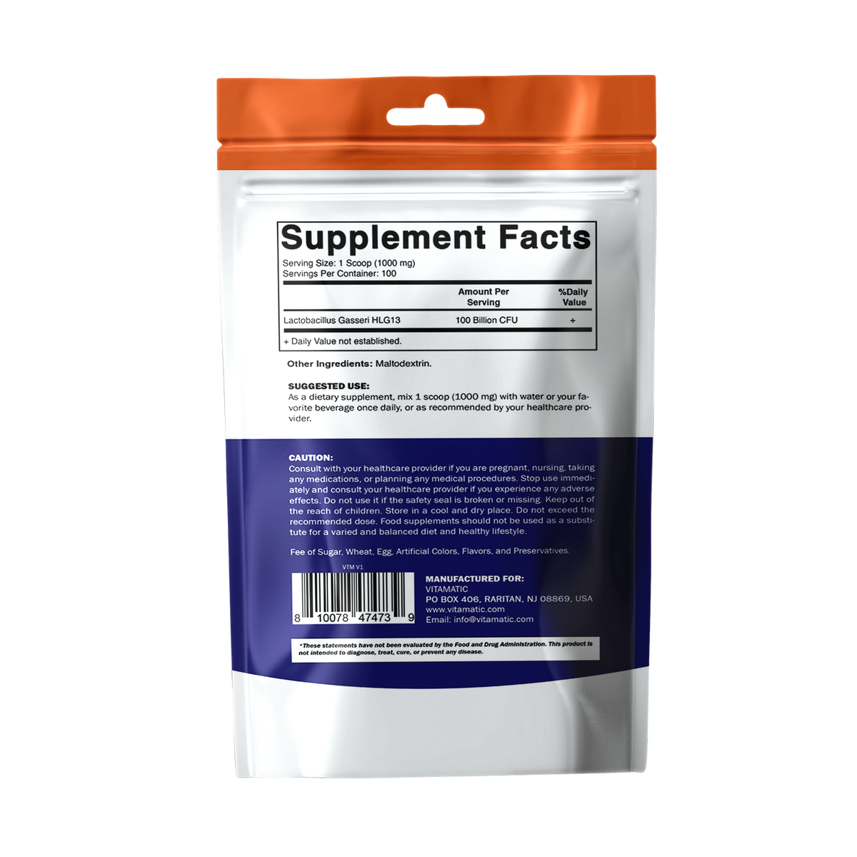 Lactobacillus Gasseri Probiotic Powder, 100g Pouch