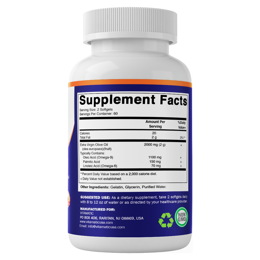 Vitamatic Extra Virgin Olive Oil 2000 mg Per Serving – 120 Softgels | Great Source of Omega 6 & 9