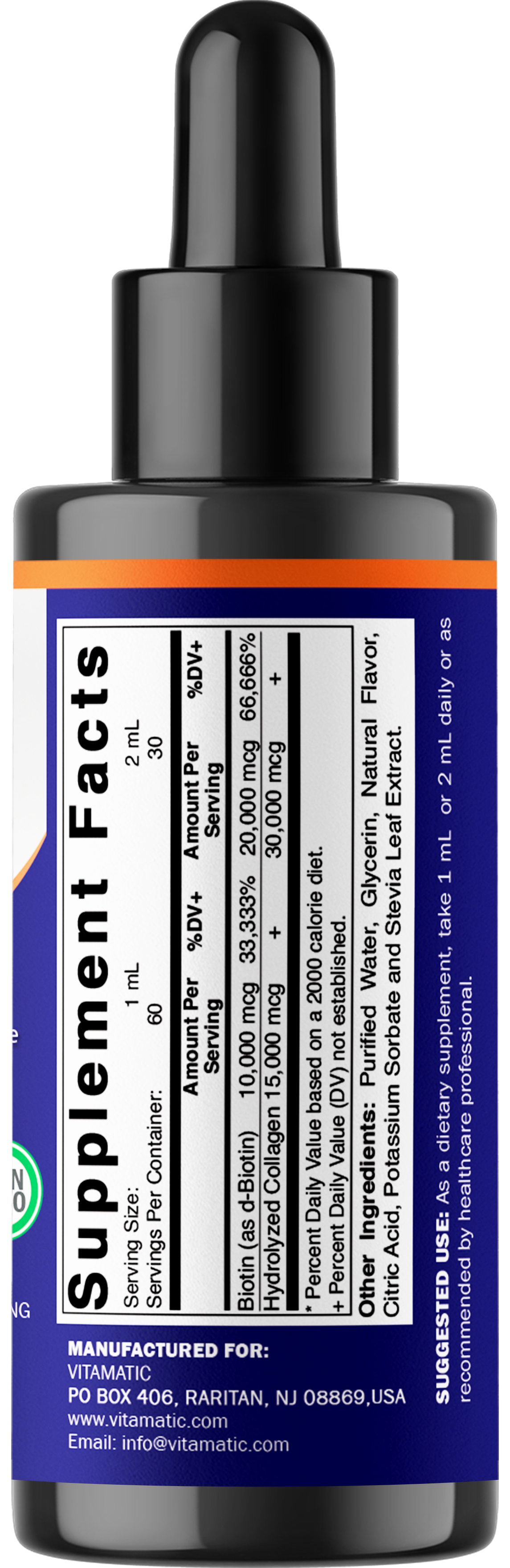 Vitamatic Liquid Biotin & Collagen for Hair Growth - Women & Men – Supports Glowing Skin, Healthy Hair & Nail Growth (2Fl Oz)