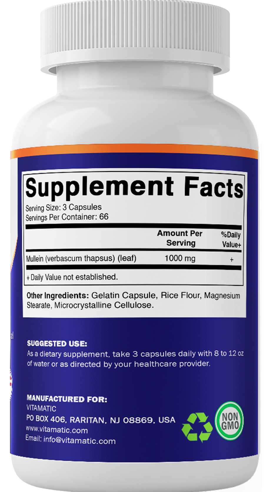 Vitamatic Mullein Extract 1000mg per Serving, 200 Capsules