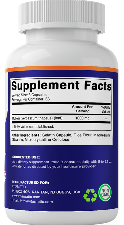 Vitamatic Mullein Extract 1000mg per Serving, 200 Capsules
