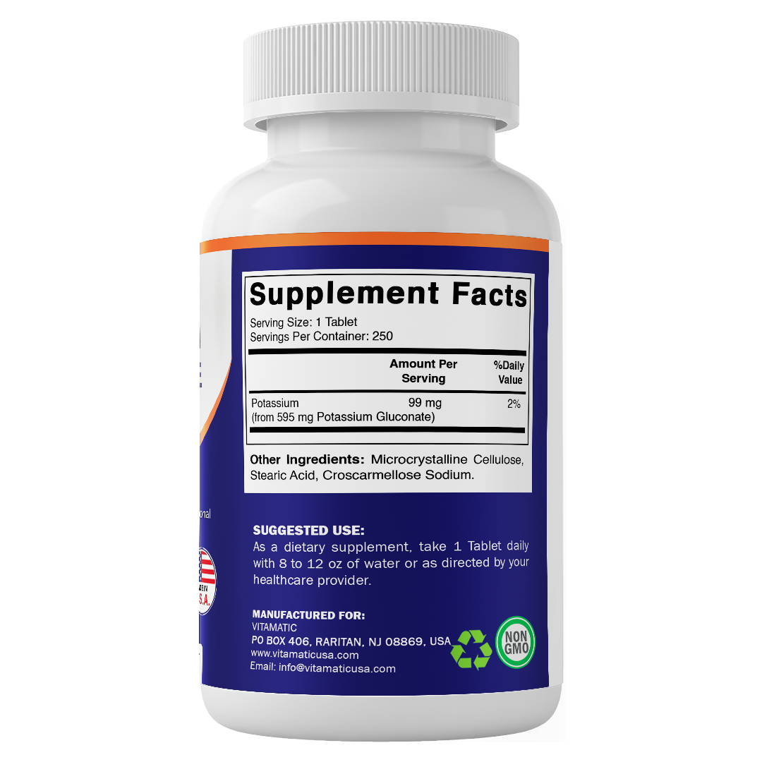 Potassium Gluconate 595 mg – 250 Tablets – Non-GMO, Made in USA