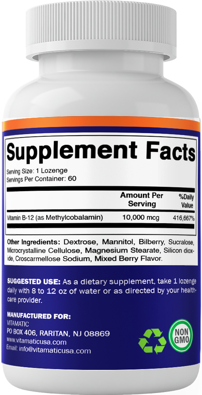 Methyl B12 (Methyl-cobalamin) 10,000 mcg - 60 Lozenges