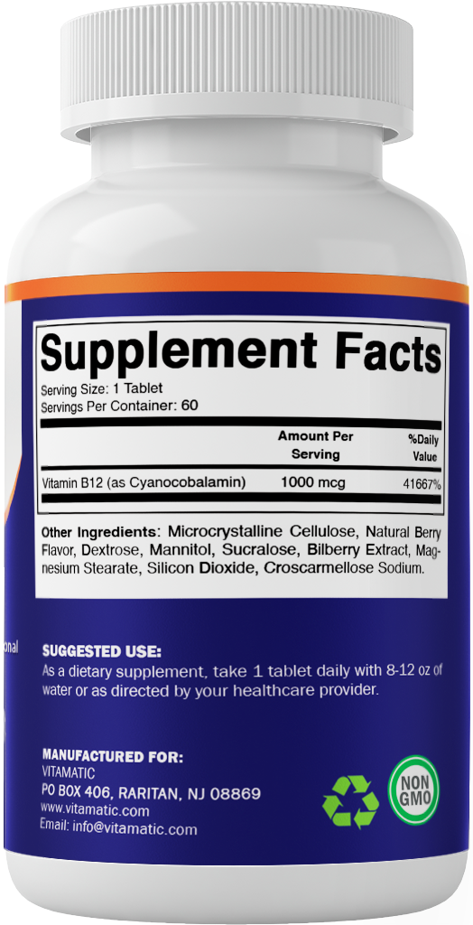 Vitamin B12 1000 mcg Fast Dissolve – 60 Tablets – Natural Berry Flavor