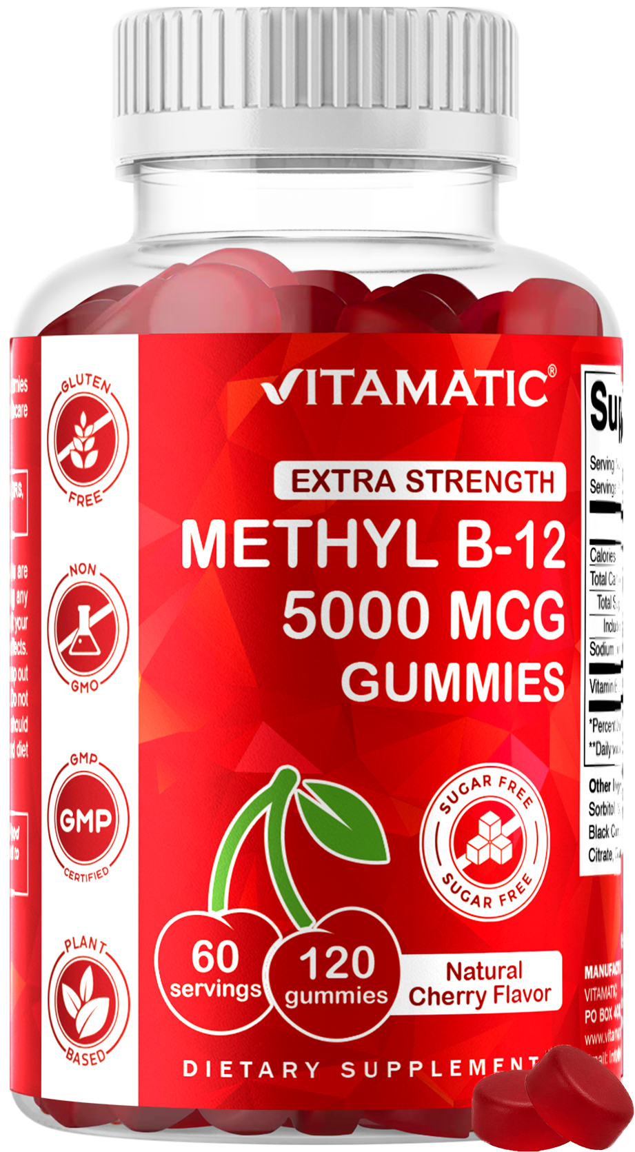 Vitamatic Sugar-Free Methyl B12 5000 mcg, 120 Gummies