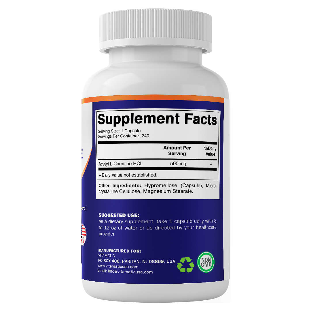 Acetyl L-Carnitine 500mg, 240 Vegetarian Capsules