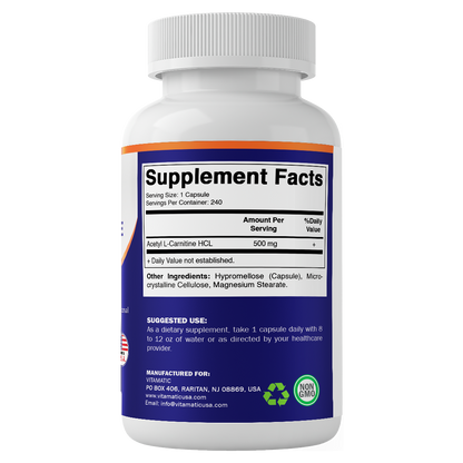 Acetyl L-Carnitine 500mg, 240 Vegetarian Capsules