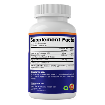 Magnesium Taurate with B6, 180 Veg Capsules