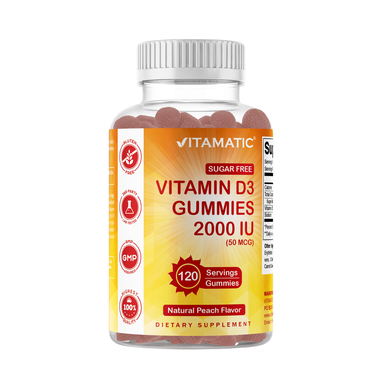 Sugar-Free Vitamin D3 2000 IU, 120 Gummies