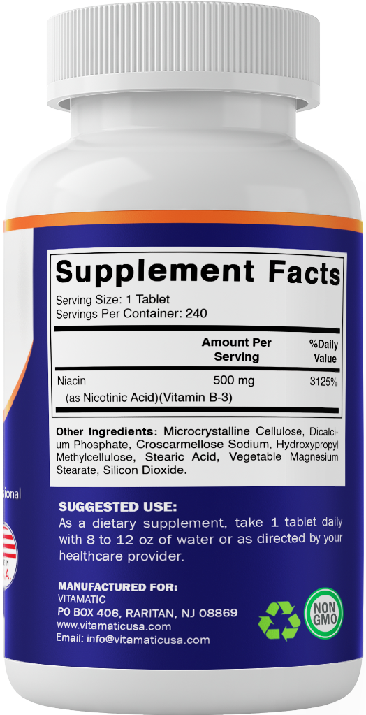 Niacin (Vitamin B3) 500mg, Sustained Release - 240 Tablets