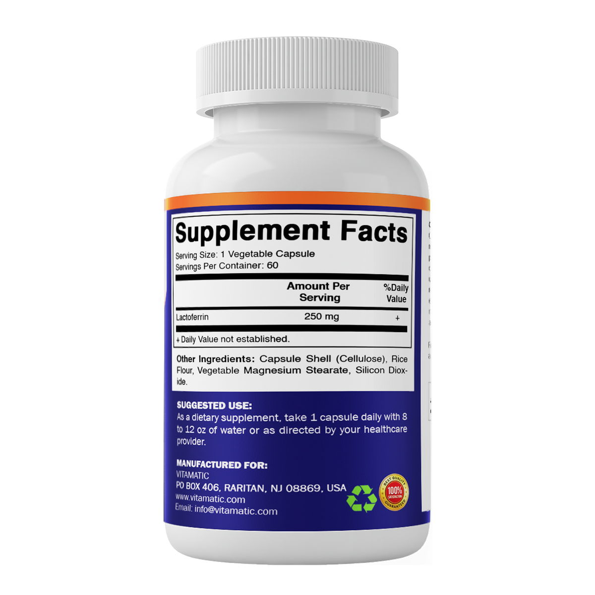Vitamatic Lactoferrin 250mg Supplement, 60 Veg Capsules