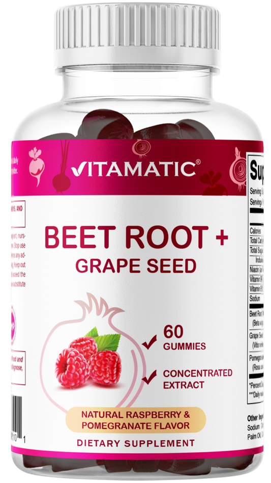 Beet Root Gummies with B6, B12 + Grape Seed, 60ct