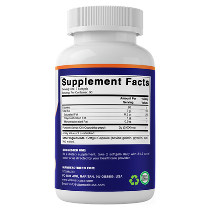 Pumpkin Seed Oil 2000mg Softgel - 180 Softgels