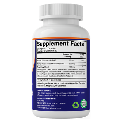 NMN Complex 1000 mg Per Serving – Made with Resveratrol, CoQ10, TMG – 120 Vegetable Capsules