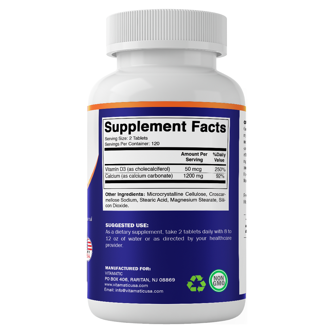 Vitamatic Calcium 1200mg with Vitamin D3 2000 IU (50mcg) – 240 Tablets