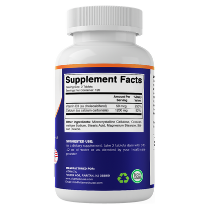 Vitamatic Calcium 1200mg with Vitamin D3 2000 IU (50mcg) – 240 Tablets