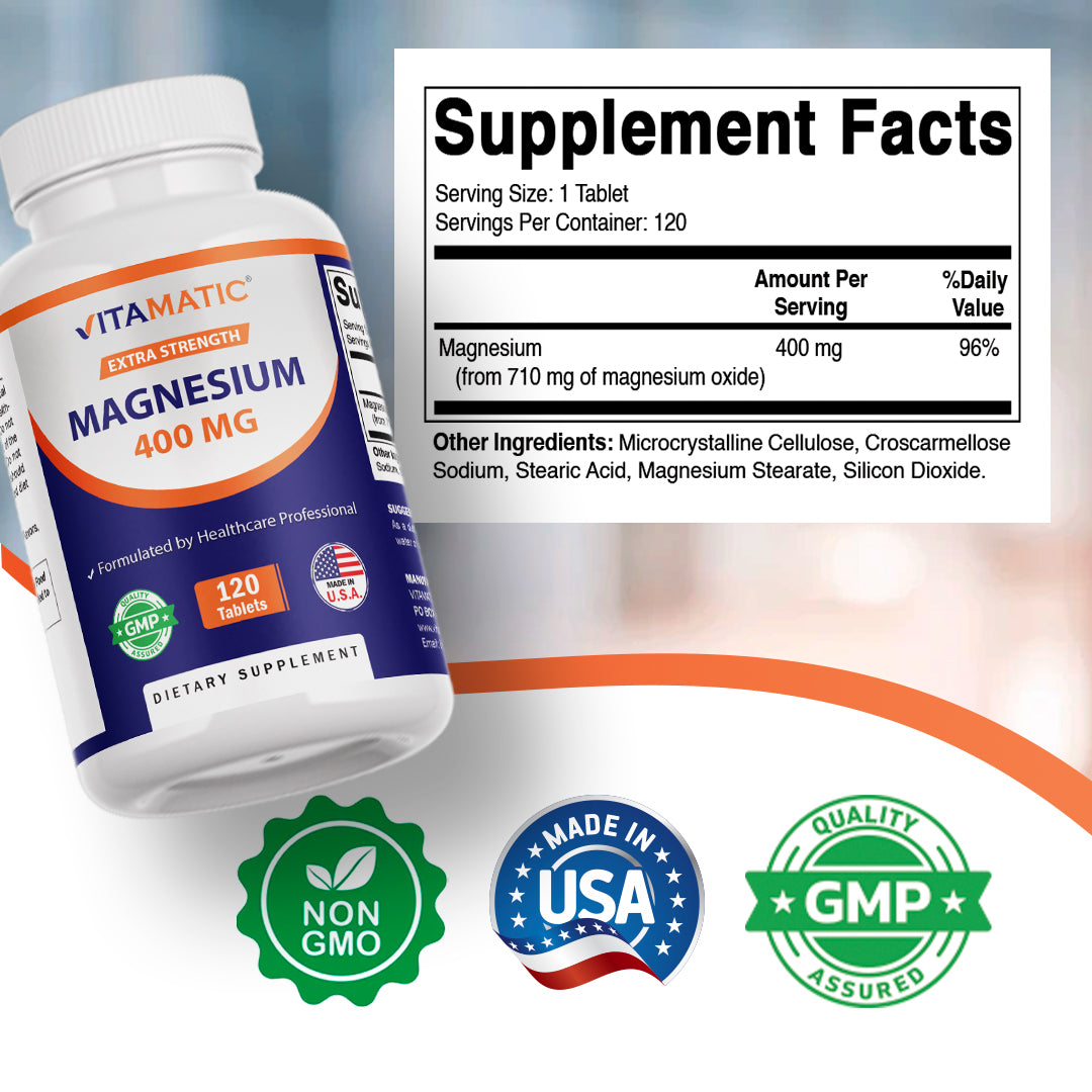 Vitamatic Extra Stregth Magnesium Oxide 400 mg 120 Vegetarian Tablets