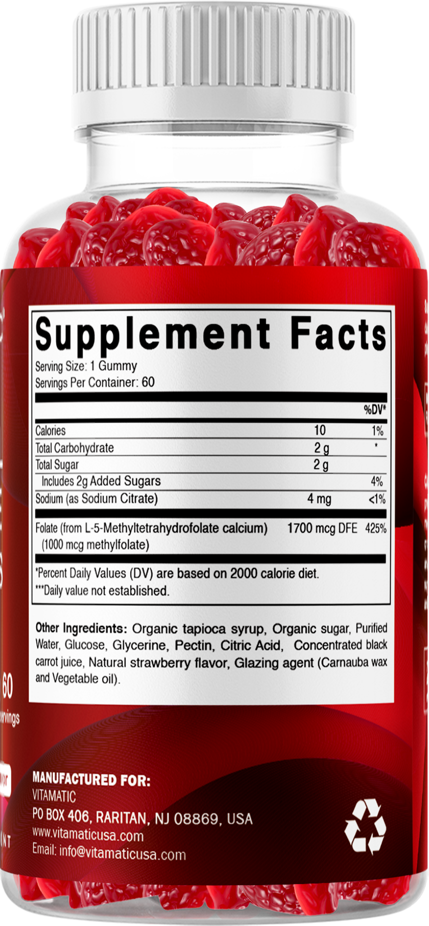 Vitamatic Methylfolate 5-MTHF Gummies 1000 mcg per Serving, 60 Gummies