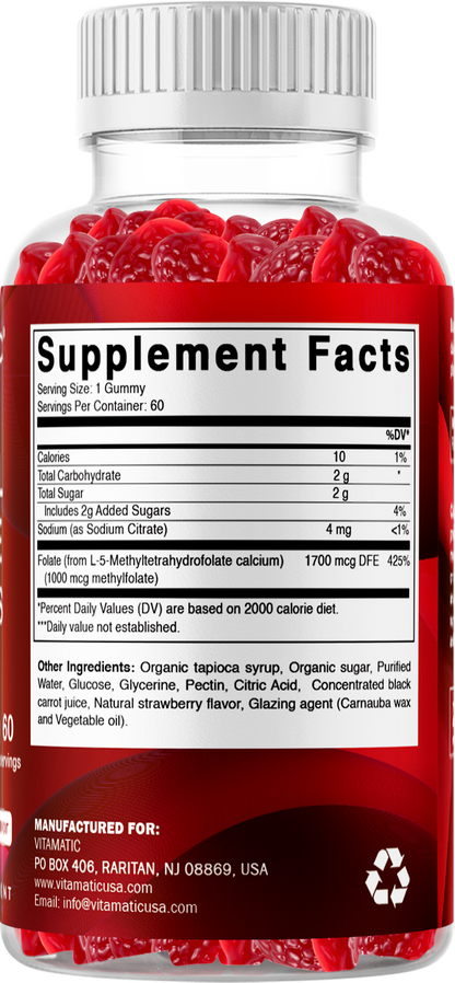 Vitamatic Methylfolate 5-MTHF Gummies 1000 mcg per Serving, 60 Gummies