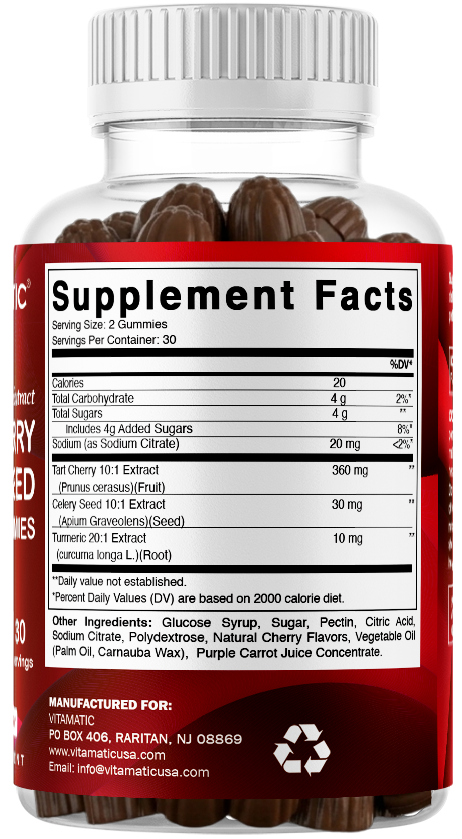 Vitamatic Vegan Tart Cherry + Celery Seed, 60 Gummies
