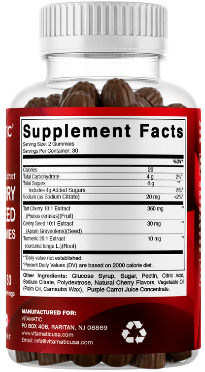 Vitamatic Vegan Tart Cherry + Celery Seed, 60 Gummies