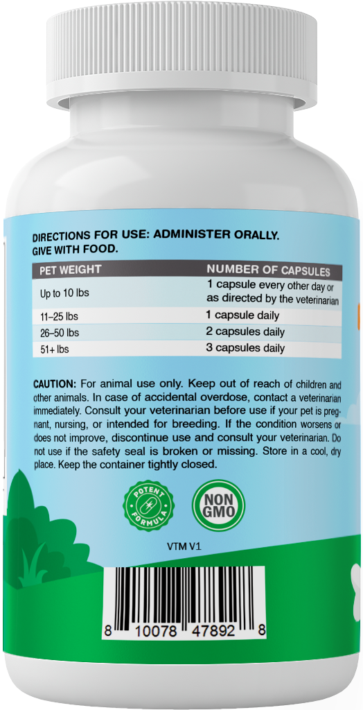 Vitamatic Pets Probiotic + Fiber for Dogs & Cats, 10 Billion CFU Multi-Strain Probiotic with XOS Prebiotic - 60 Delayed Release Capsules