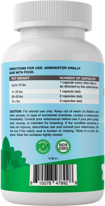 Vitamatic Pets Probiotic + Fiber for Dogs & Cats, 10 Billion CFU Multi-Strain Probiotic with XOS Prebiotic - 60 Delayed Release Capsules