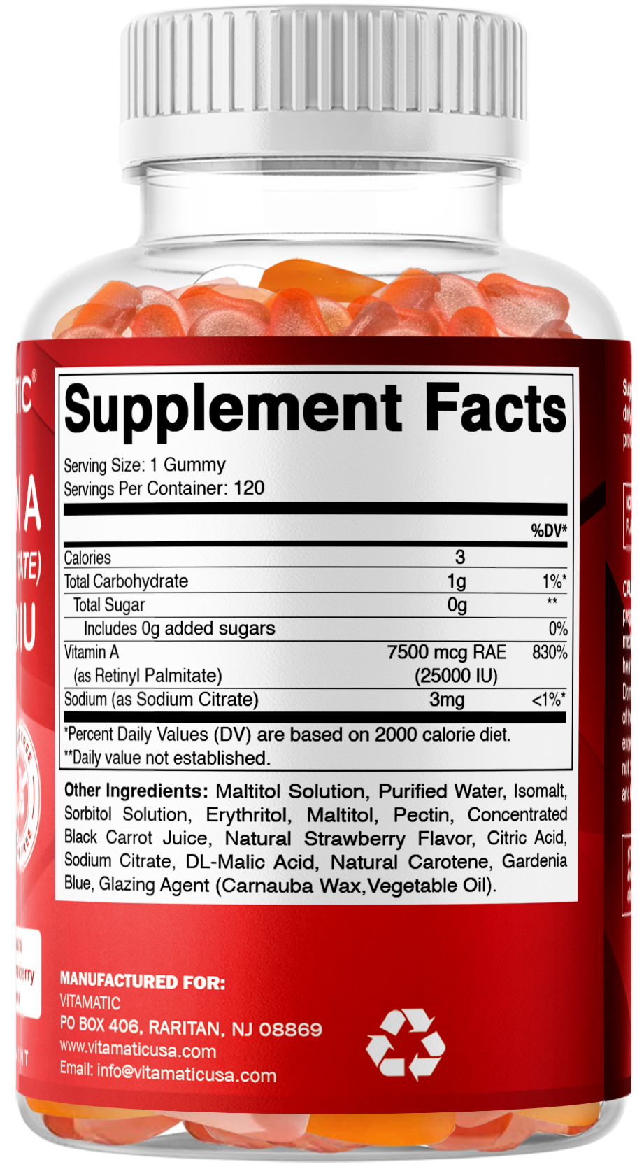 Vitamatic Sugar-Free Vitamin A 25000 IU, 120 Gummies