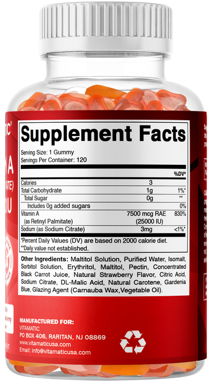 Vitamatic Sugar-Free Vitamin A 25000 IU, 120 Gummies