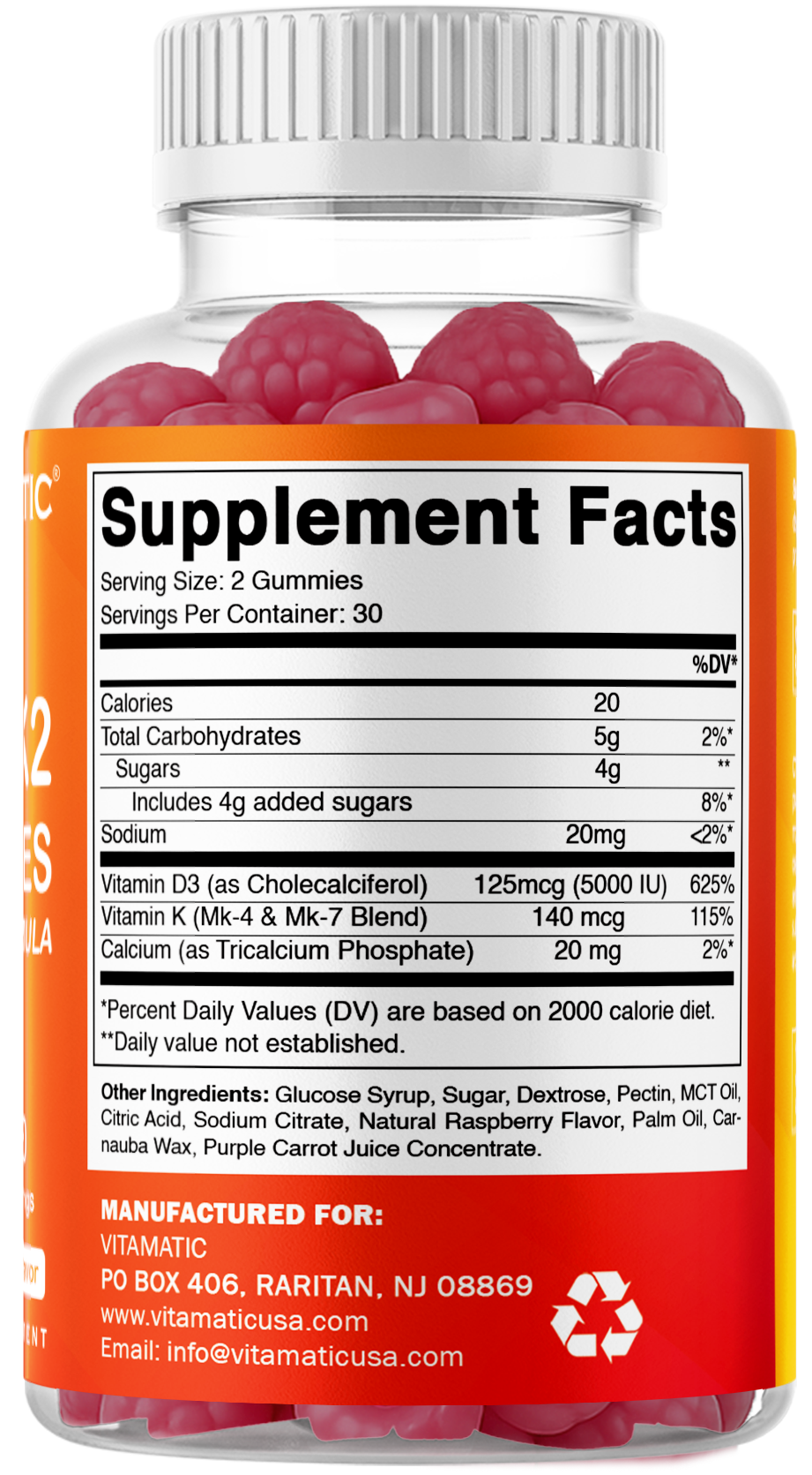 Vitamatic Vitamin D3 + K2 Gummies, 60 Gummies