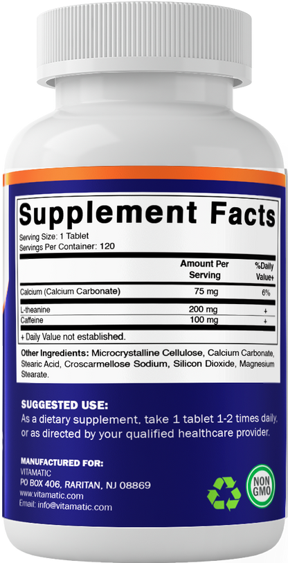 Vitamatic L-Theanine 200mg + Caffeine 100mg, 120 Tablets