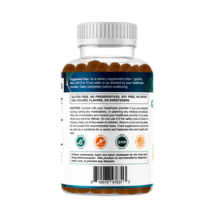 Ginkgo Biloba + Bacopa Gummies – 1250 mg Equivalent | Natural Peach Flavor | 60 Vegan Gummies