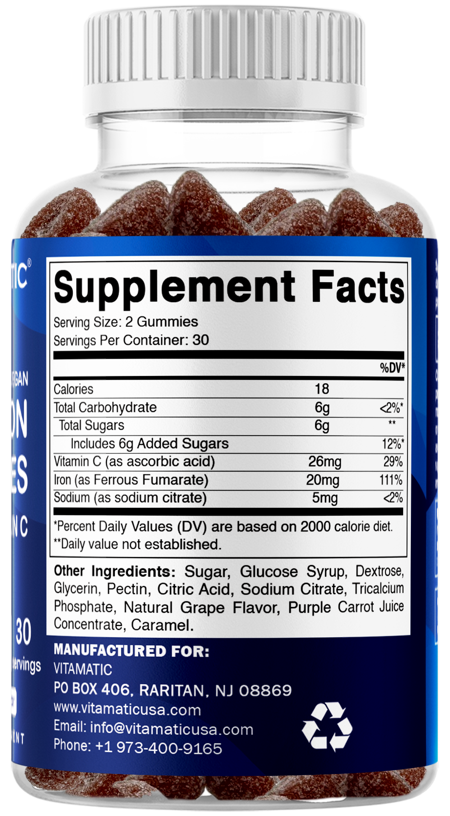 Vitamatic Iron 20mg + Vitamin C Vegan Gummies, 60 Count