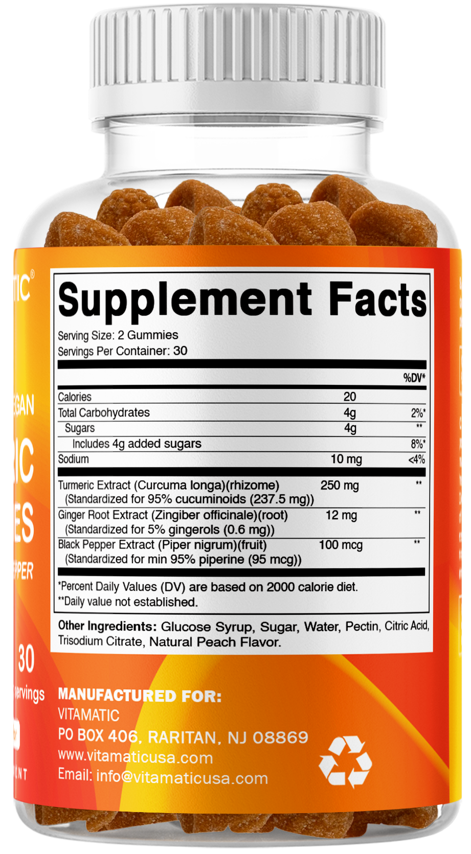 Vitamatic Turmeric + Ginger with Black Pepper, 60 Gummies