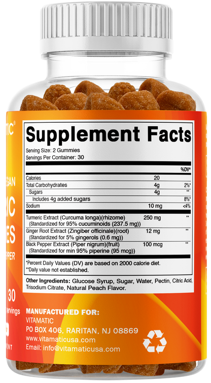 Vitamatic Turmeric + Ginger with Black Pepper, 60 Gummies