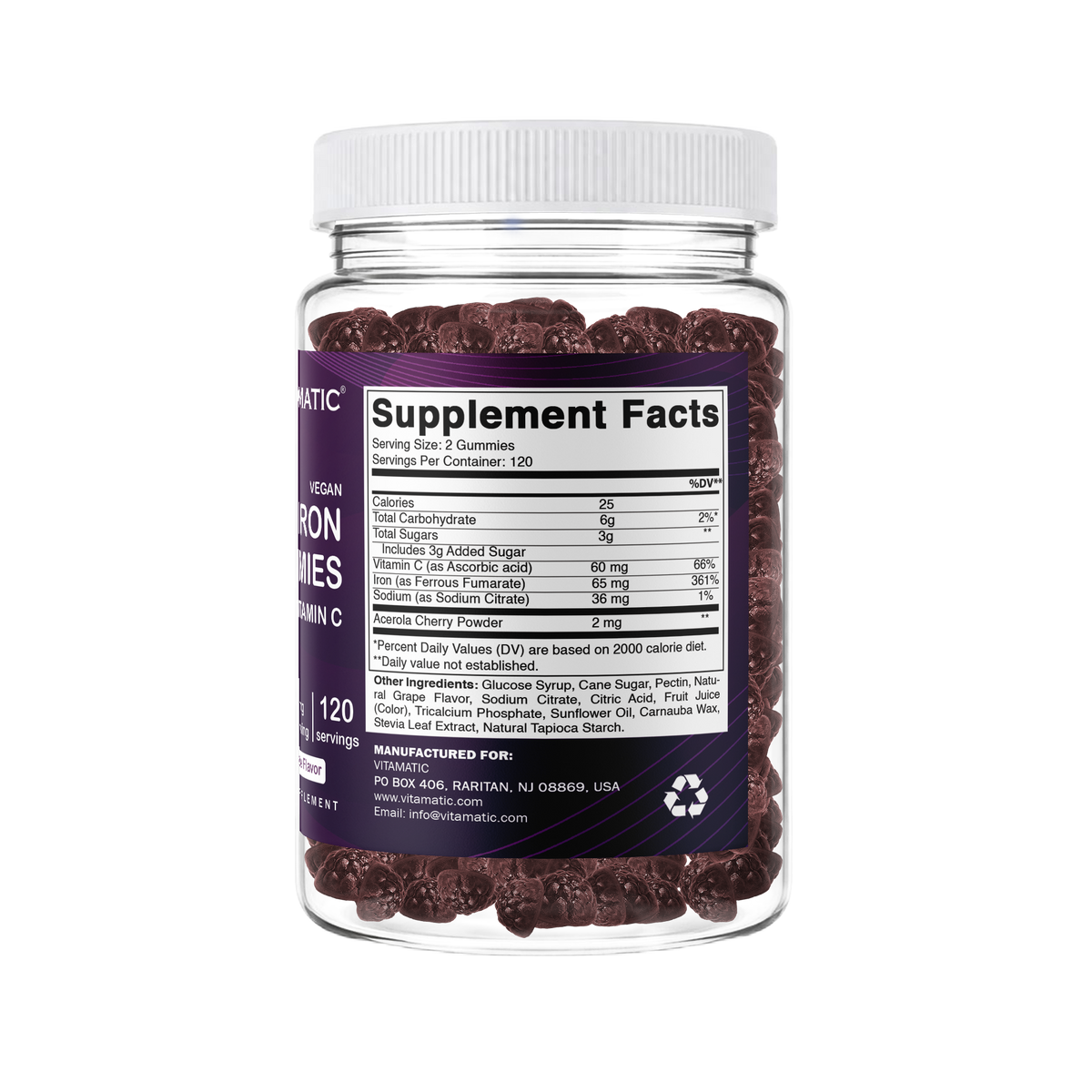 Vitamatic Iron 65mg Per Serving Gummies for Women & Men, 240 Count