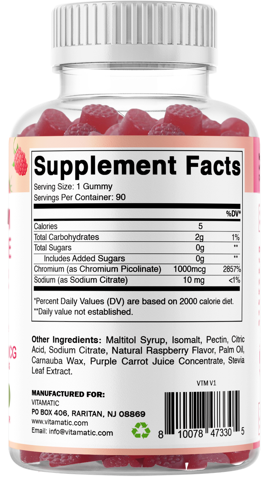Vitamatic Chromium Picolinate 1000 mcg Per Serving Gummies, 90 Count