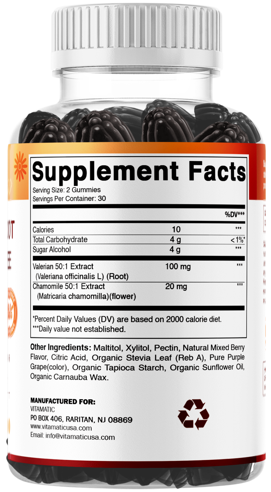 Vitamatic Valerian Root + Chamomile 6000mg equivalent per Serving, 60 Gummies