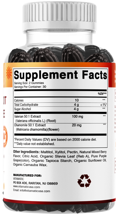 Vitamatic Valerian Root + Chamomile 6000mg equivalent per Serving, 60 Gummies