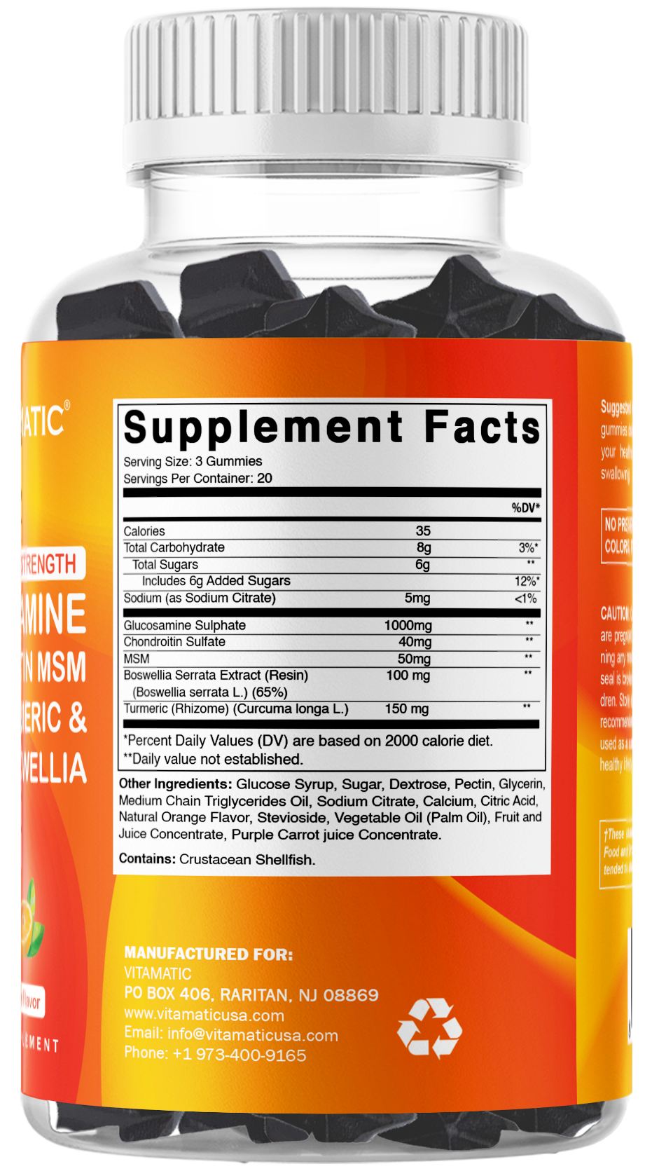 Vitamatic Glucosamine Chondroitin MSM + Turmeric, 60 Gummies
