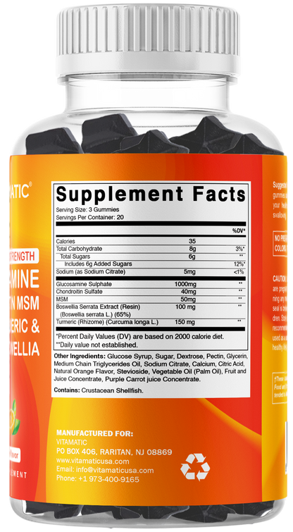 Vitamatic Glucosamine Chondroitin MSM + Turmeric, 60 Gummies
