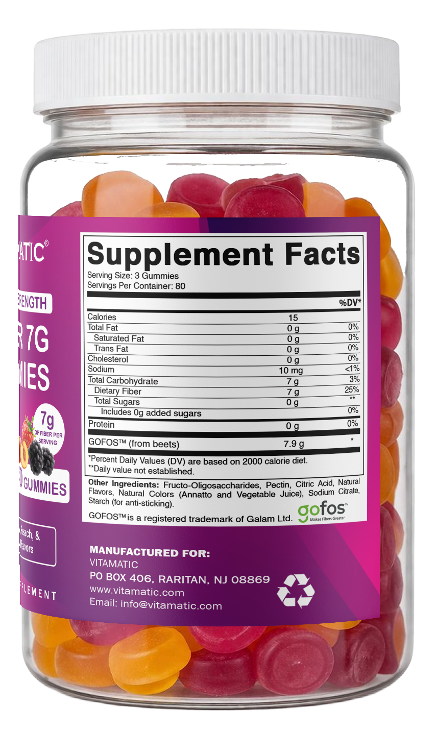 Vitamatic Prebiotic 7G Per Serving Fiber Gummies for Adults, 240 Count