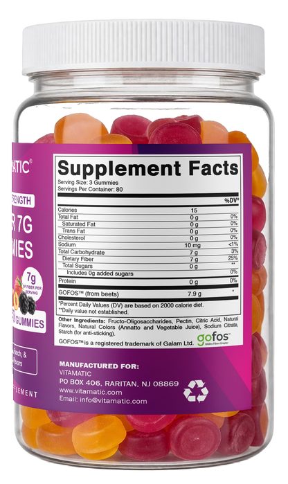 Vitamatic Prebiotic 7G Per Serving Fiber Gummies for Adults, 240 Count