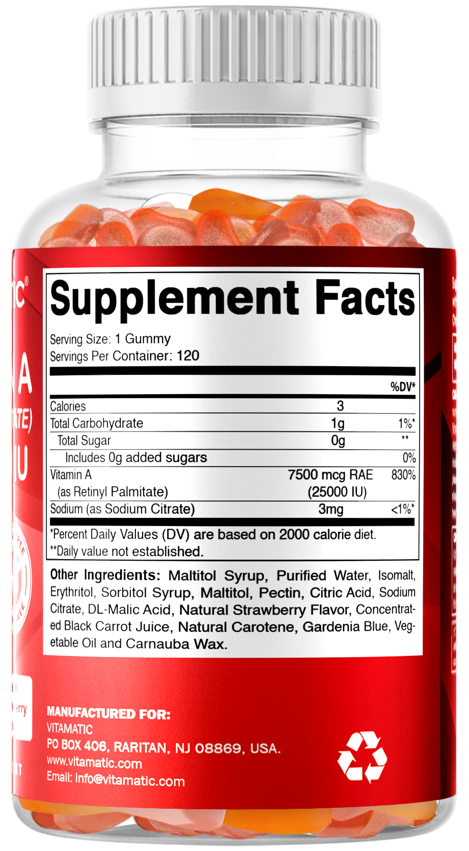 Vitamatic Sugar-Free Vitamin A 25000 IU, 120 Gummies