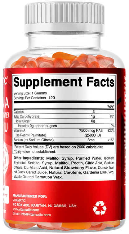 Vitamatic Sugar-Free Vitamin A 25000 IU, 120 Gummies