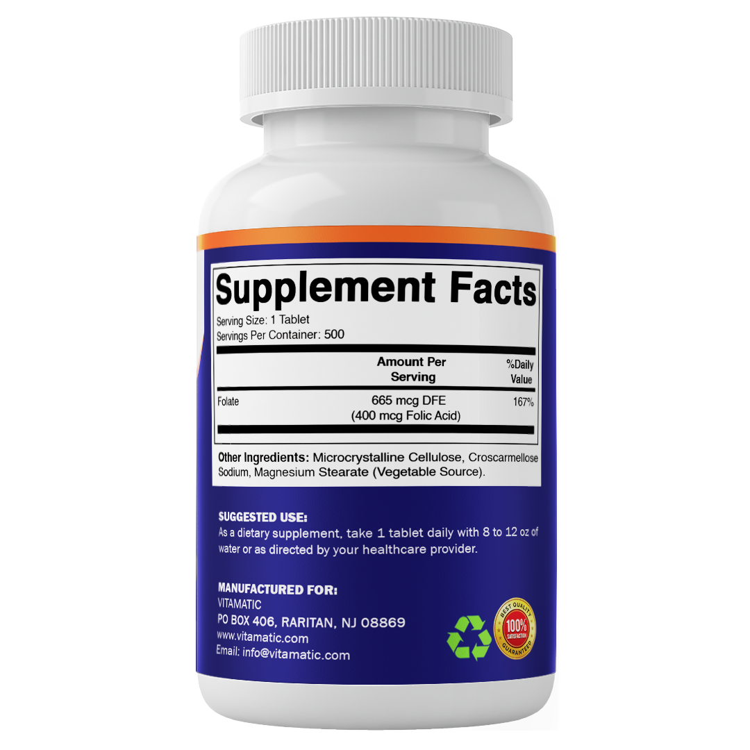 Vitamatic Folic Acid 400 mcg Supplement, 500 Veg Tablets