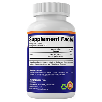 Vitamatic Folic Acid 400 mcg Supplement, 500 Veg Tablets