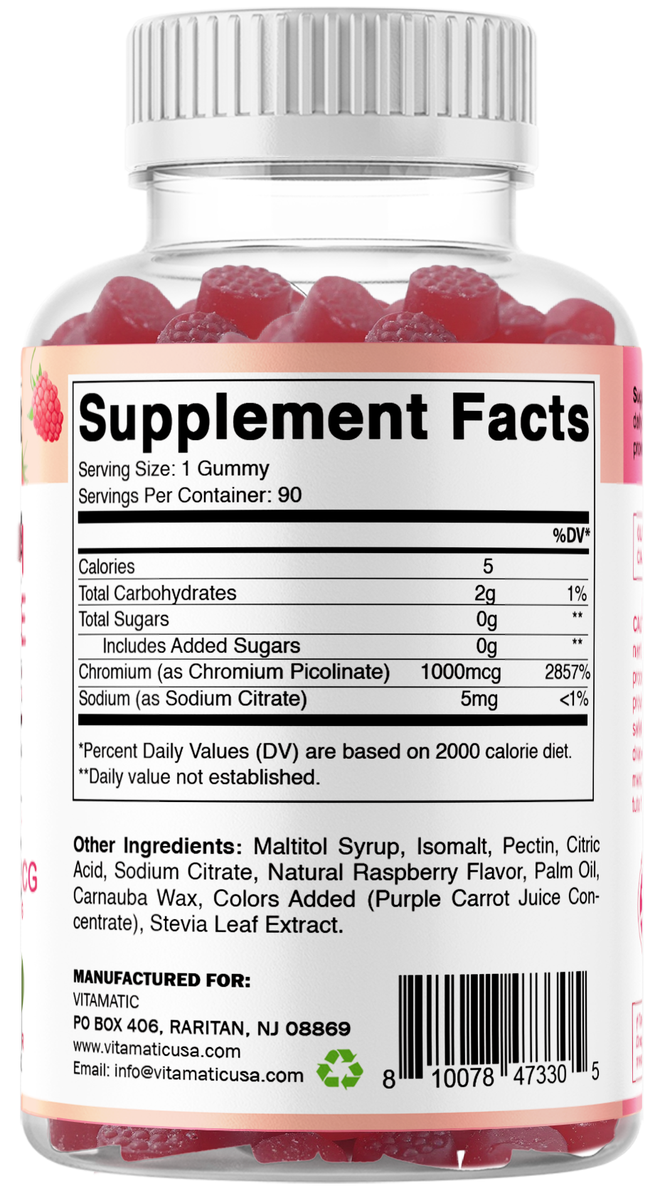 Vitamatic Chromium Picolinate 1000 mcg Per Serving Gummies, 90 Count