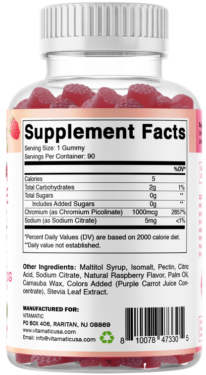 Vitamatic Chromium Picolinate 1000 mcg Per Serving Gummies, 90 Count