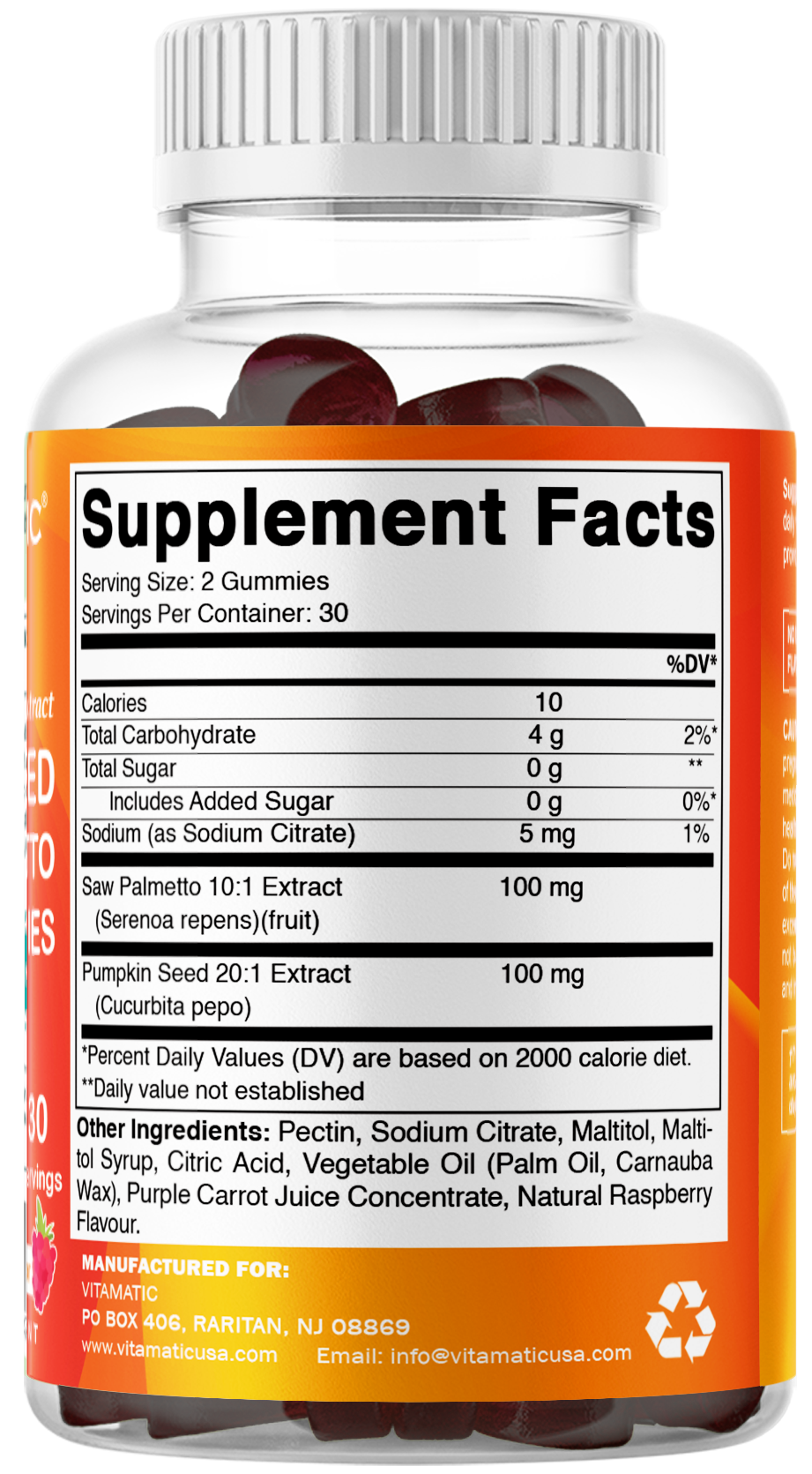 Vitamatic Pumpkin Seed 20:1 Extract Gummies, Sugar Free, 60ct